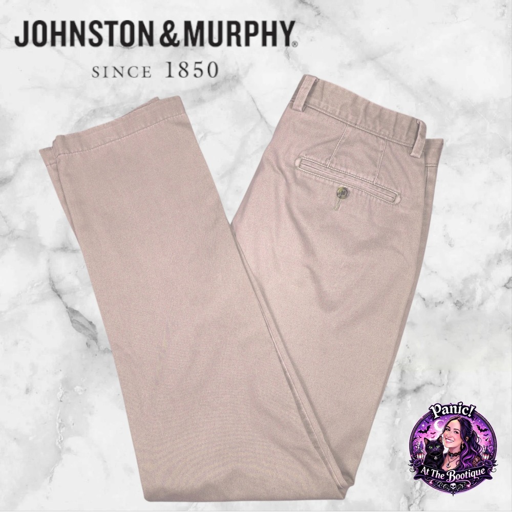 Johnston & Murphy Chino Pants Mens 33x34 Pima Cotton Tan Slim Fit Khaki Trousers